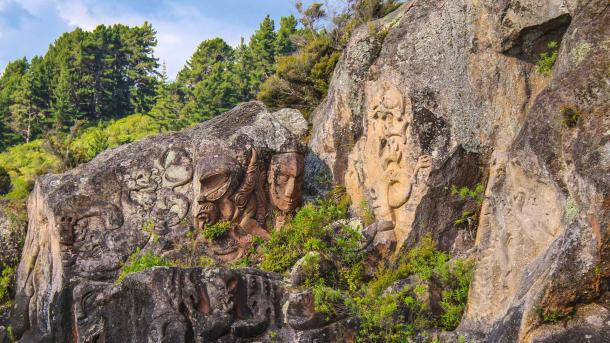 Ngātoroirangi Mine Bay Māori Rock Carvings on Lake Taupō, New Zealand (© Joppi/Getty Images)