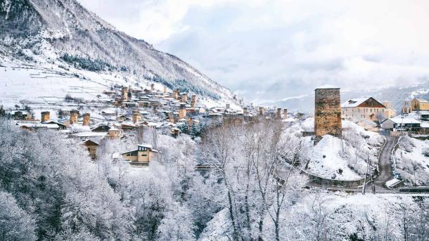 Medieval towers in Mestia, Upper Svaneti, Georgia (© photoaliona/Getty Images)