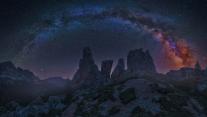 Dolomite Mountains at night with the Milky Way, Italy 