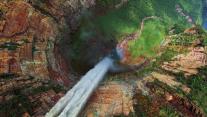 Aerial view of Churun-Meru Dragon waterfall, Venezuela 