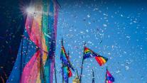 Rainbow flags and confetti 