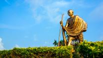 The golden statue of Mahatma Gandhi in Port Blair, India 