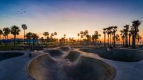Venice Beach Skatepark at sunset, Los Angeles, California 