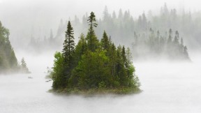 【2016-09-27】 雾气氤氲的小岛 芬顿湖中雨雾缭绕的小岛，苏必利尔湖省立公园，加拿大安大略省 (© Mike Grandmaison/Getty Images)