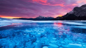 【2020-02-05】 亚伯拉罕湖中的冰泡，加拿大艾伯塔省 (© robertharding/Alamy)