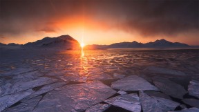 【2022-04-27】 午夜的太阳 午夜的太阳，挪威斯瓦尔巴群岛 (© Nature Picture Library/Alamy)