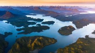 Aerial view of Clayoquot Sound and the Pacific Rim National Park Reserve in British Columbia (© Yuri Choufour/Danita Delimont)