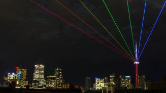 The light installation 'Global Rainbow' by artist Yvette Mattern (© David Cooper/Contributor/Getty Images)