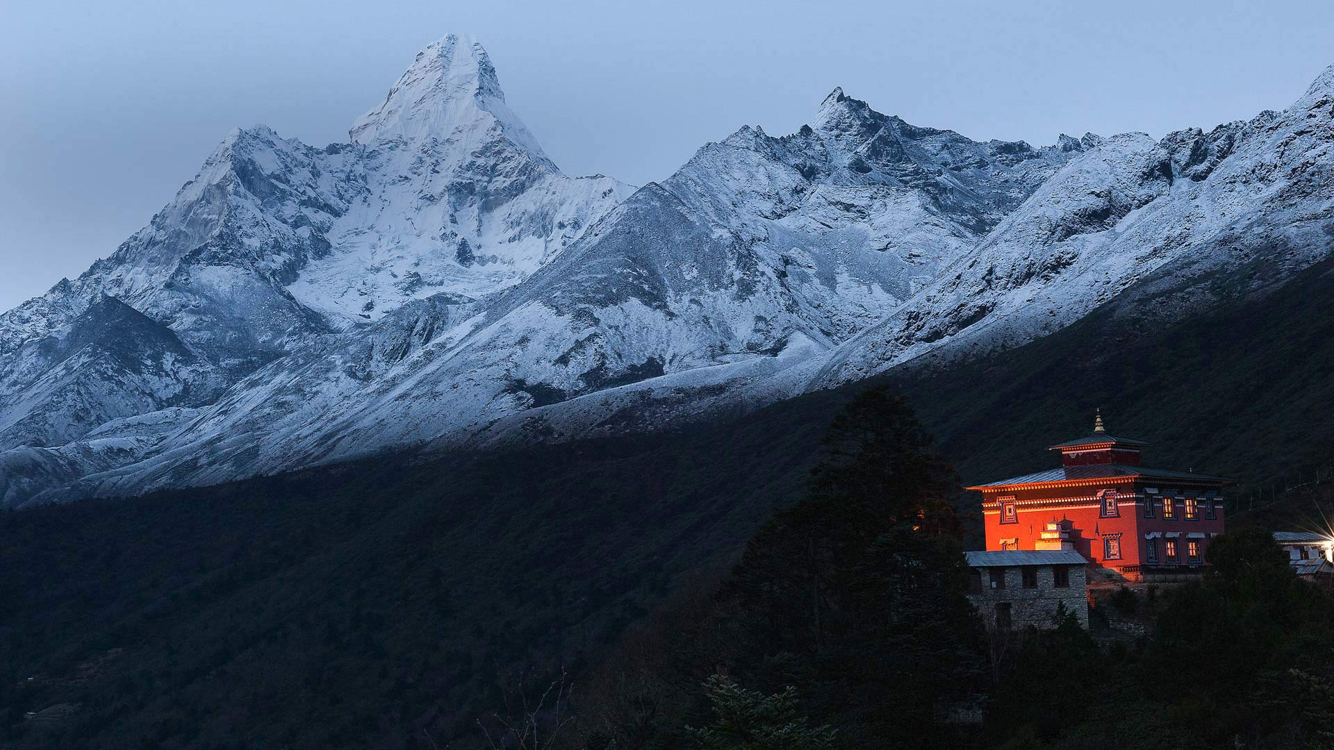 喜马拉雅山脉中的Tengboche修道院，尼泊尔 