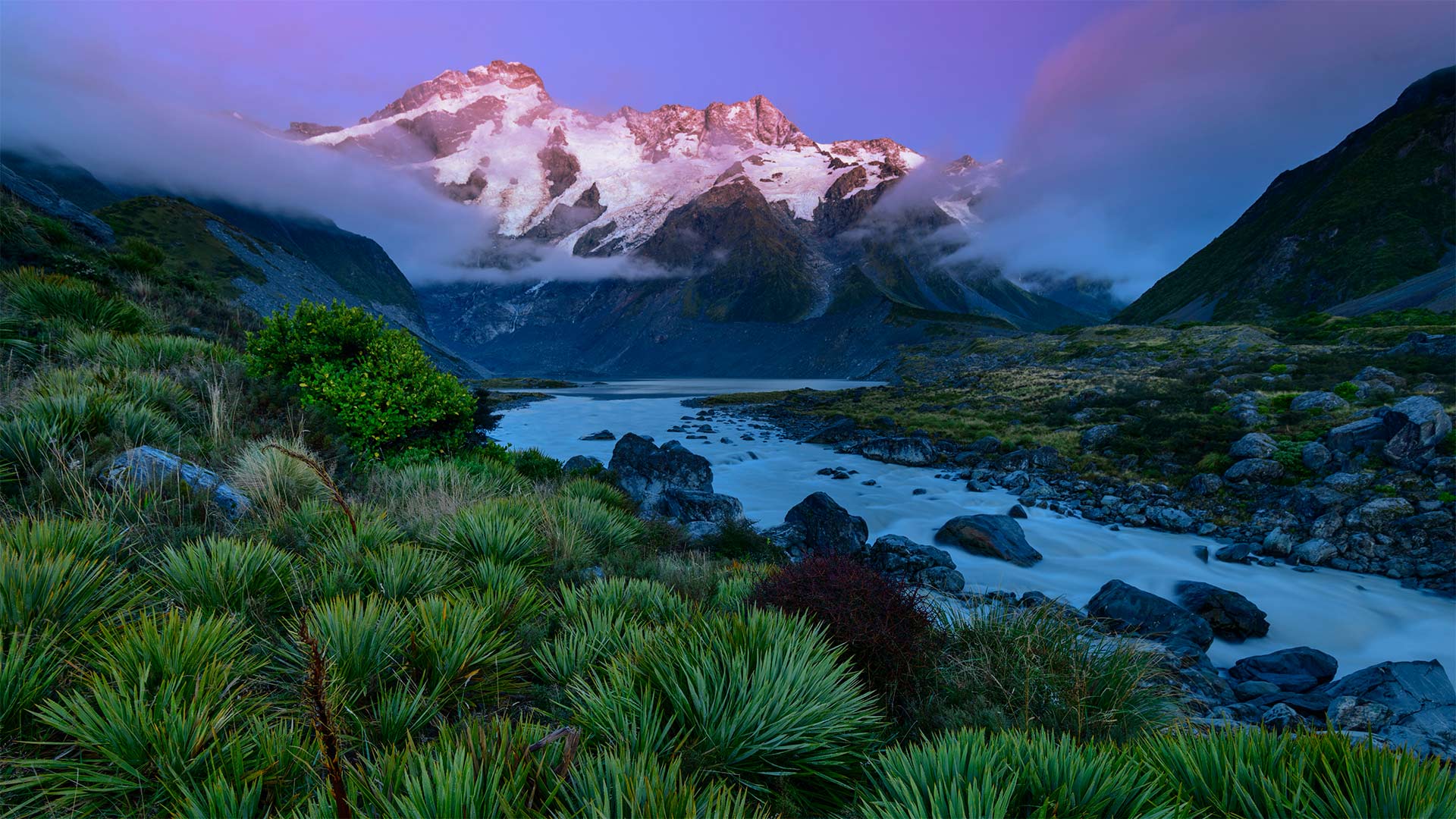 奥拉基库克山国家公园中的塞夫顿山，新西兰南岛 